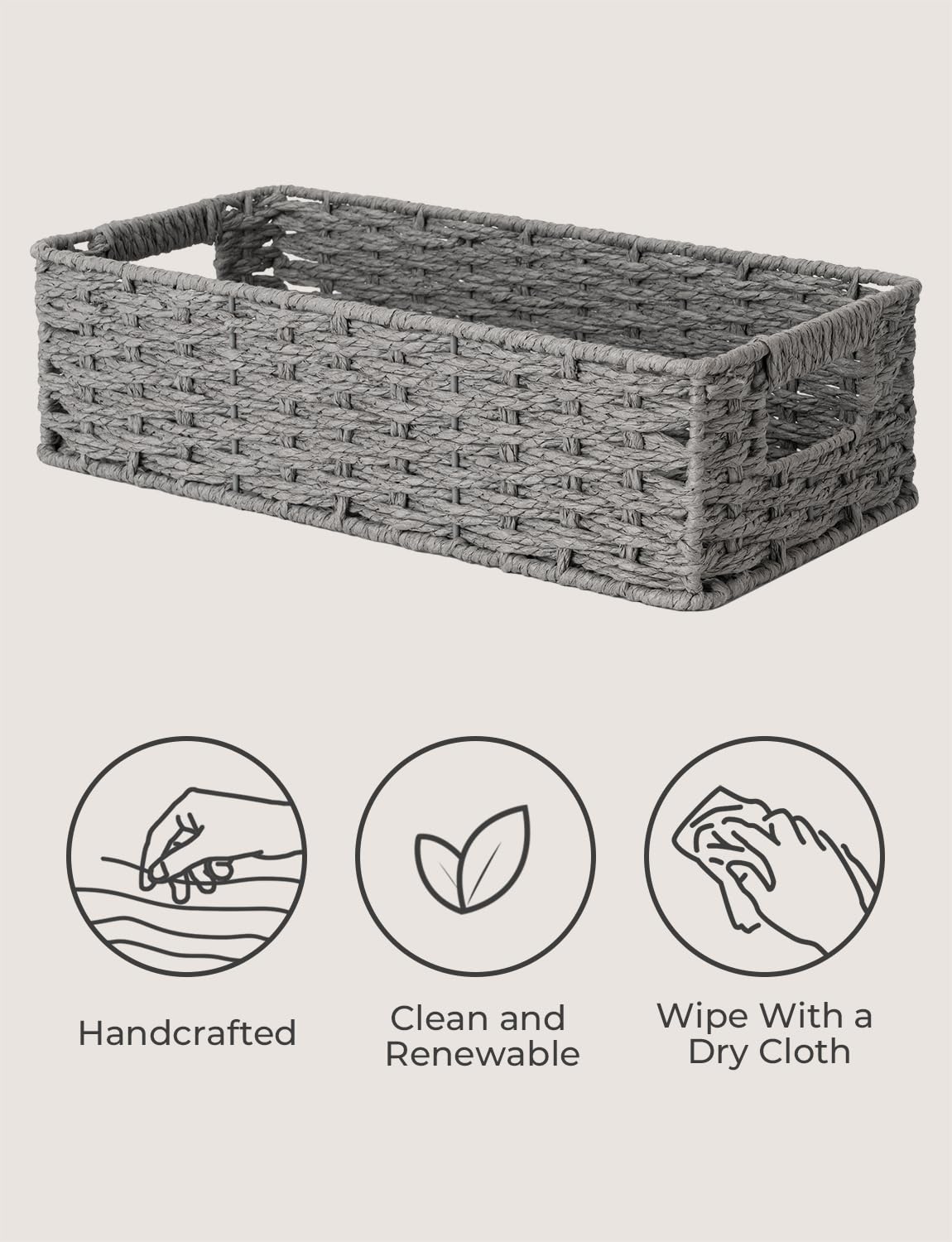 Storageworks Toilet Paper Storage, Grey Round Paper Rope Bathroom Basket, Small Baskets For Organizing, Toilet Paper Basket With